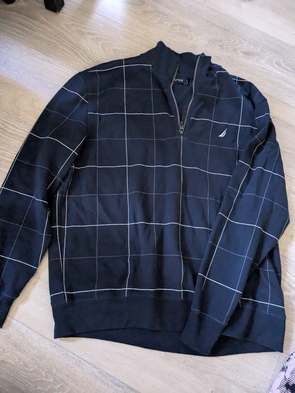 Nautica Men's Navy Quarter-Zip Grid Sweater